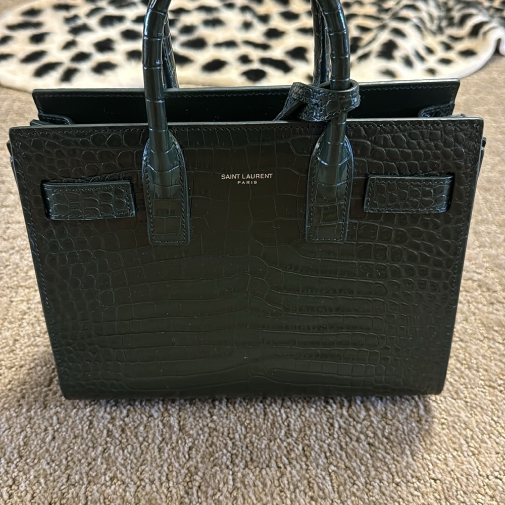SAINT LAURENT Calfskin Crocodile Embossed Nano Sac De Jour Dark Green - Picture 9 of 10